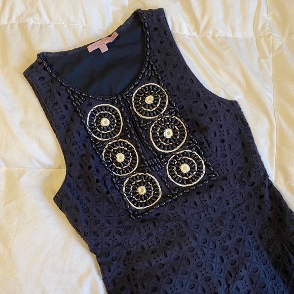 Calypso St. Barth Navy Lace Beaded Shift Dress - Picture 3 of 8